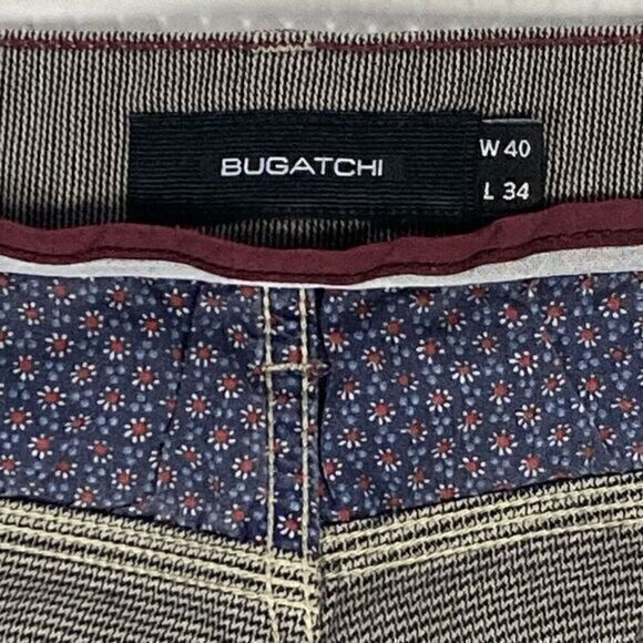 Bugatchi Uomo Pants Mens Size 40x34 Gray Striped Relaxed Fit Flat Front Trousers - Picture 14 of 14